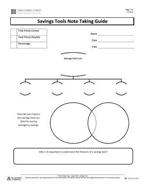 Savings Tools Note Taking Guide
