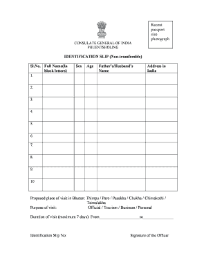 application form for identification slip at phuentshilong