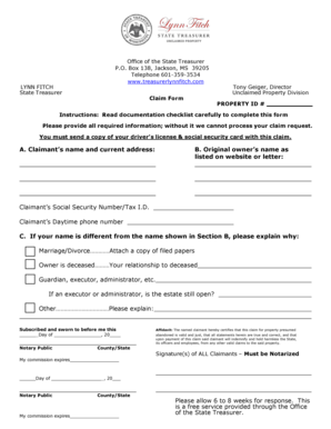 Mississippi Unclaimed Property Claim Form