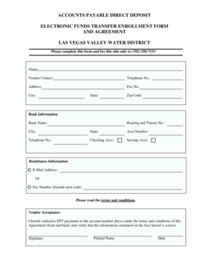 Las Vegas Valley Water District EFT Enrollment Form
