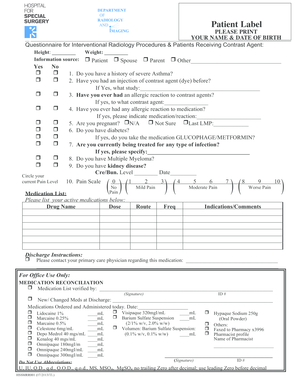 Patient Questionnaire for Interventional Radiology