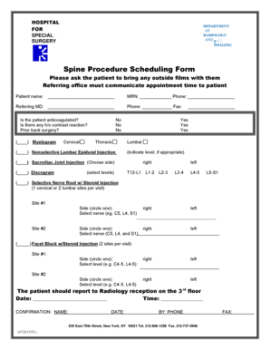 Spine Procedure Scheduling Form