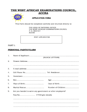 West African Examinations Council Application Form