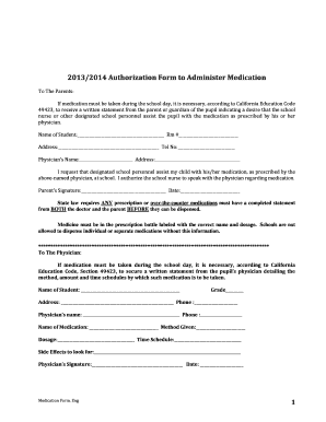 California Medication Authorization Form