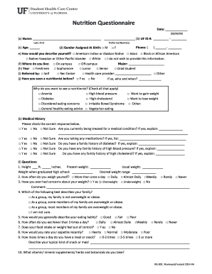 Nutrition Questionnaire Form