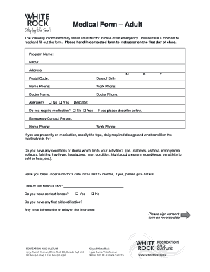 Adult Medical Form and Informed Consent