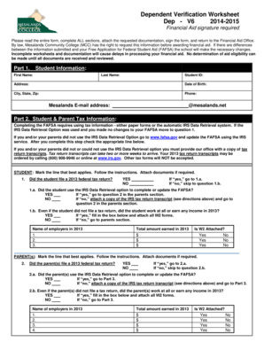 Dependent Verification Worksheet