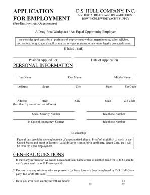 D.S. Hull Company Employment Application