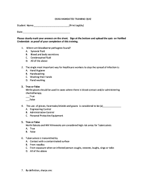 OSHA Mandated Training Quiz