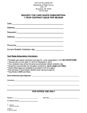 City of Wyandotte Yard Waste Subscription Request