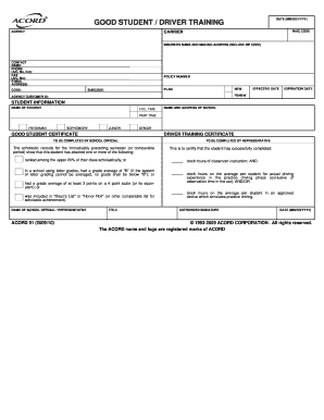 Good Student Driver Training Certificate