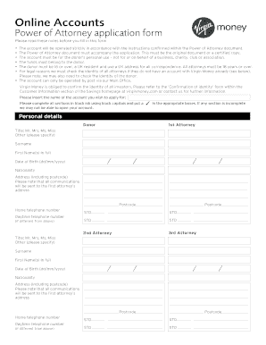 Virgin Money UK Power of Attorney Application Form