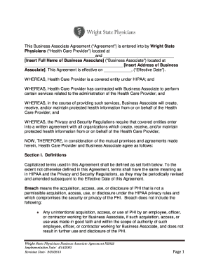 Wright State Physicians Business Associate Agreement