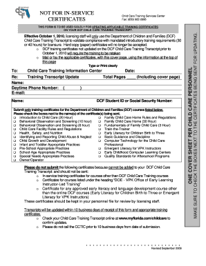 Florida DCF Child Care Training Transcript Update Form