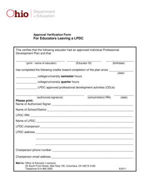 Approval Verification Form for Educators