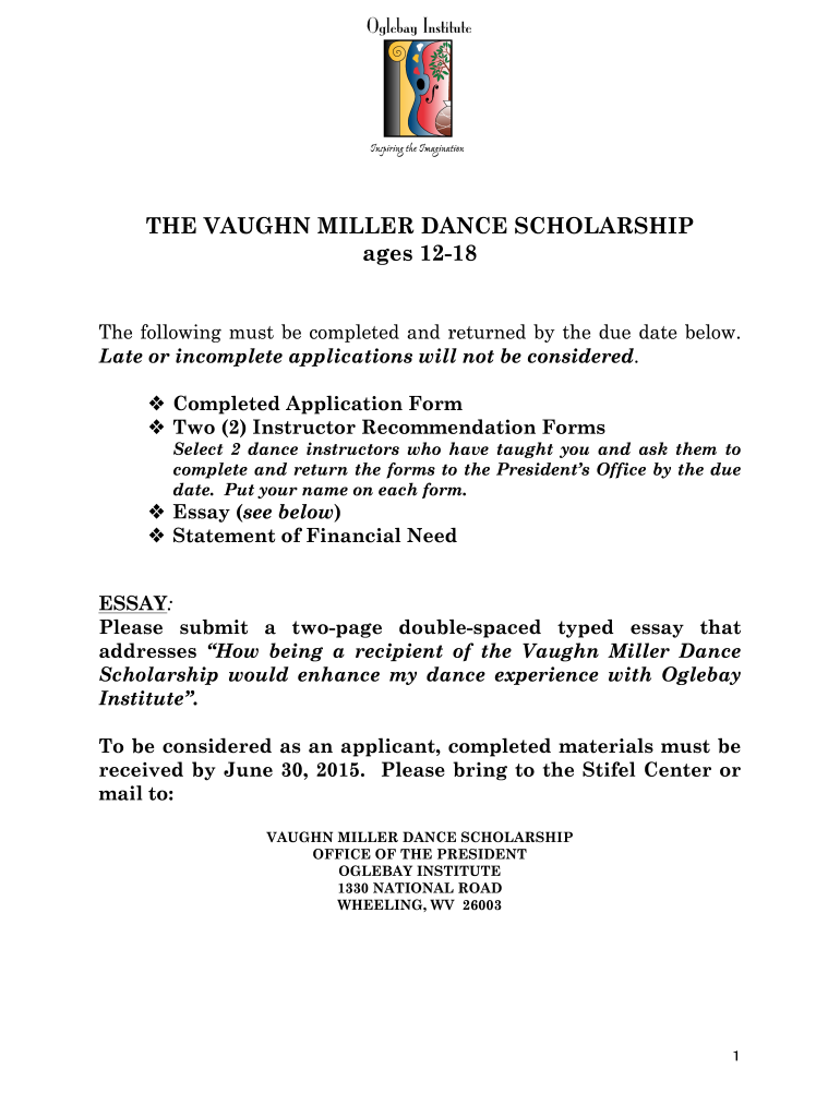 vaughn miller scholarship oglebay institute Preview on Page 1.