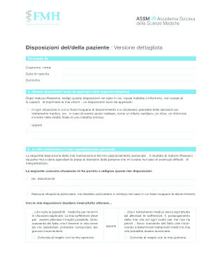 Disposizioni del/della paziente