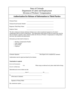 Colorado Workers' Compensation Authorization Form