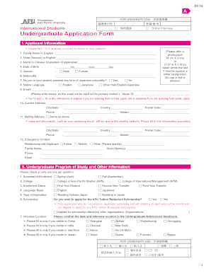 Undergraduate Application Form for International Applicants