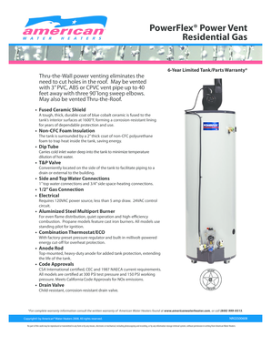 PowerFlex Power Vent Residential Gas Water Heater Specification