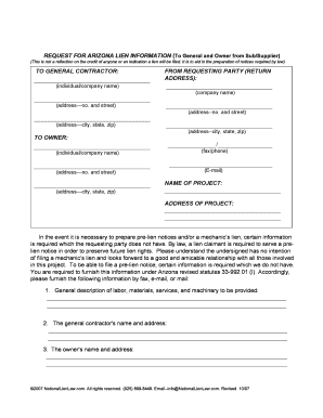 Arizona Request for Lien Information