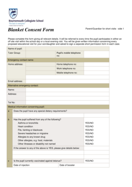 Blanket Consent Form for School Visits