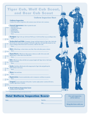 Cub Scout Uniform Inspection Sheet