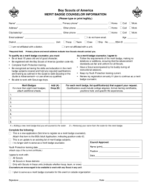 Boy Scouts of America Merit Badge Counselor Application