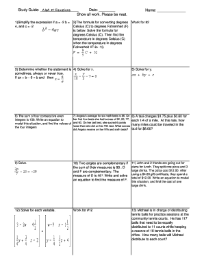 Algebra Study Guide
