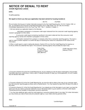Notice of Denial to Rent