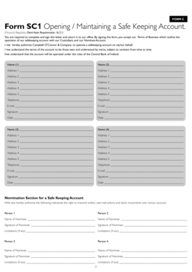 Safe Keeping Account Authorization Form