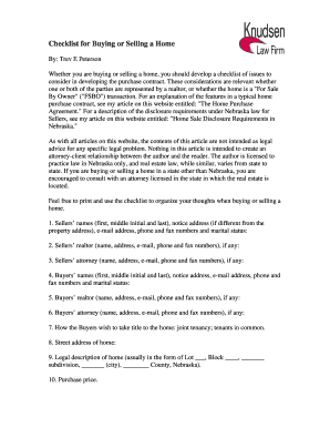 Home Purchase Agreement Checklist