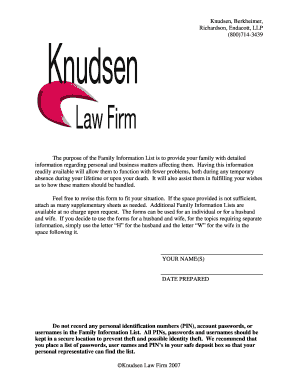 Family Information List Form