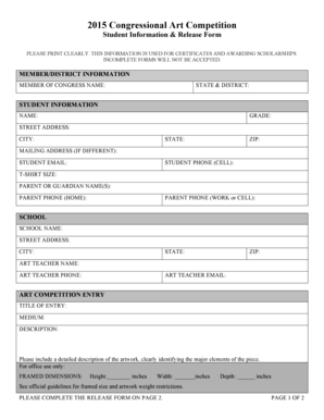 2015 Congressional Art Competition Student Form