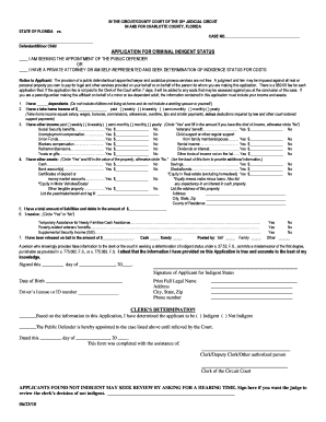 Florida Application for Criminal Indigent Status