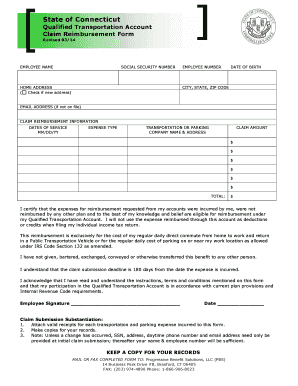 Connecticut Qualified Transportation Account Claim Reimbursement Form