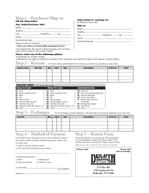 Duluth Trading Company Return Form