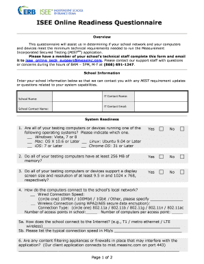 ISEE Online Readiness Questionnaire