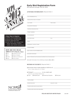 NCPA Convention Early Bird Registration Form