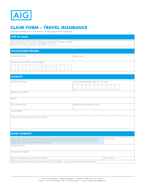 AIG Europe Travel Insurance Claim Form