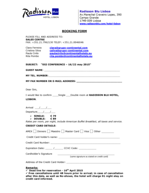 Radisson Blu Lisbon Hotel Booking Form