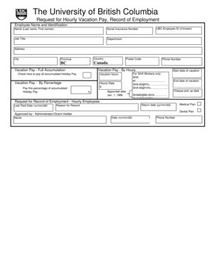 UBC Hourly Vacation Pay Request