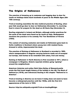 Halloween History Worksheet