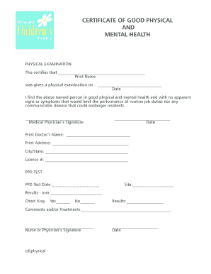 Certificate of Good Physical and Mental Health