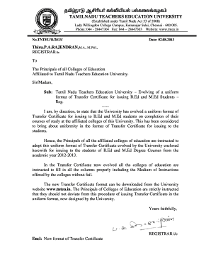 Tamil Nadu Teachers Education University Transfer Certificate
