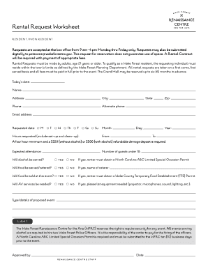 Rental Request Worksheet - Town of Wake Forest, NC