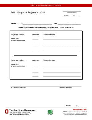 Ohio State 4-H Project Add/Drop Form