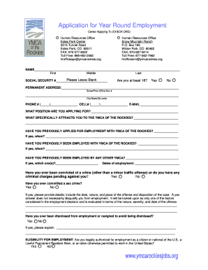 YMCA of the Rockies Year Round Employment Application