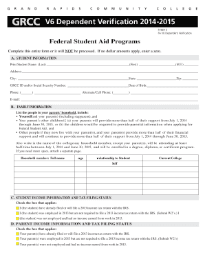 V6 Dependent Verification Form 2014-2015