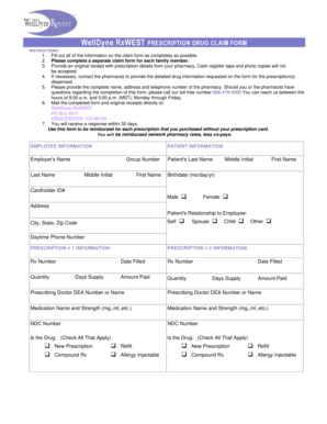 WellDyne RxWEST Prescription Drug Claim Form